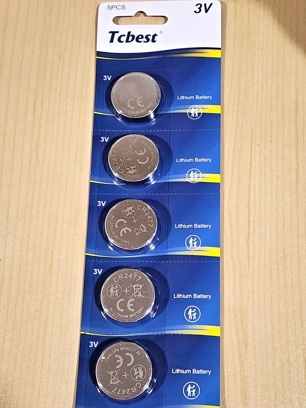 5 pc Tcbest CR2477 2477 Lithium Coin Cell 3V Battery Fresh (five batteries)