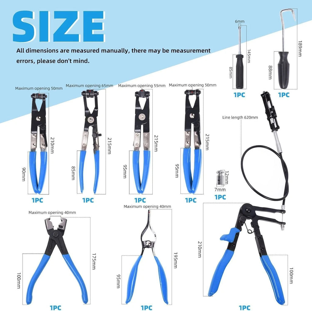 10Pc Hose Clamp Clip Remover Pliers Wire Long Reach Kit Fuel Oil Water Hose Tool