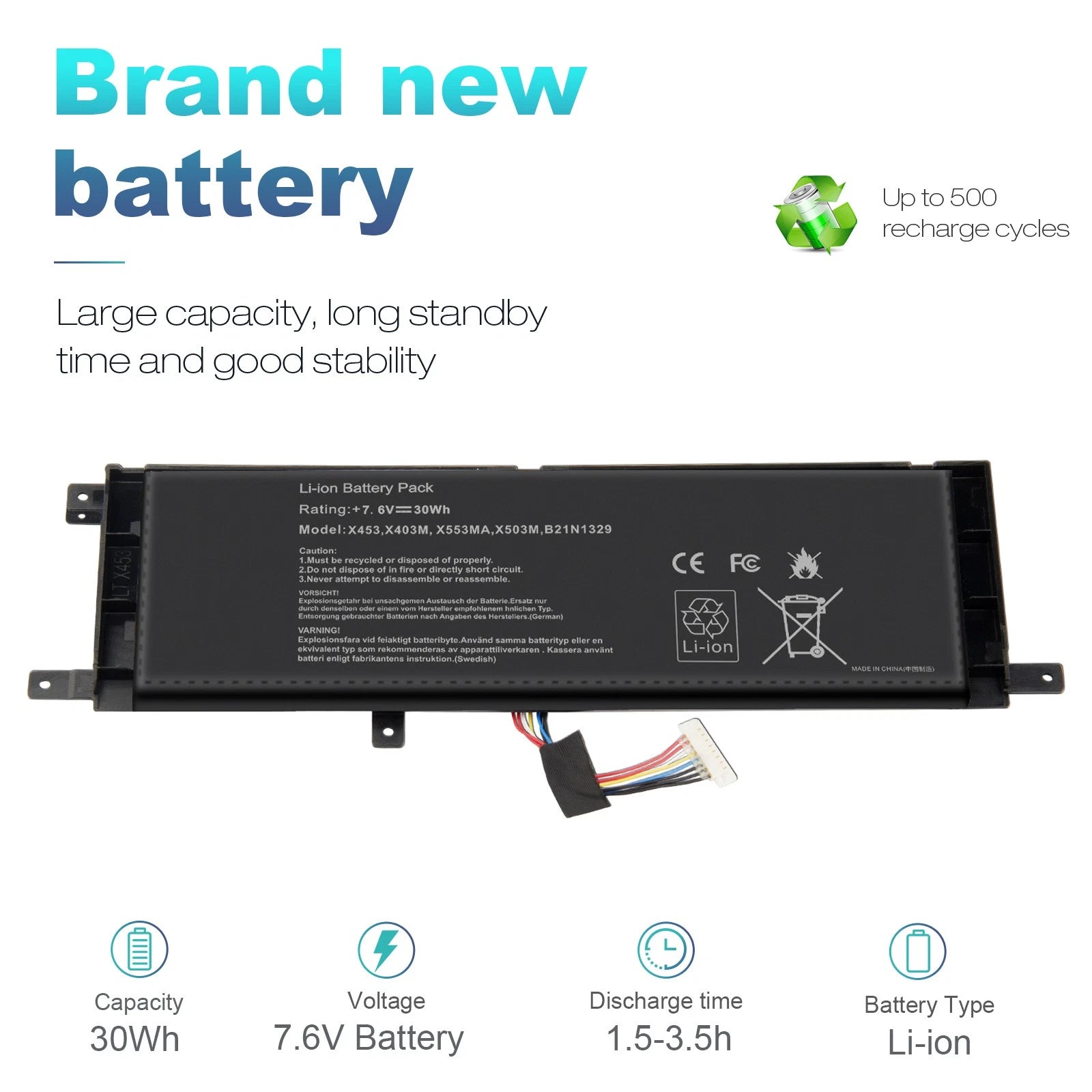 Replacement X453 B21N1329 Battery For Asus BAT-ASX453 X553 X553M X553MA X453MA