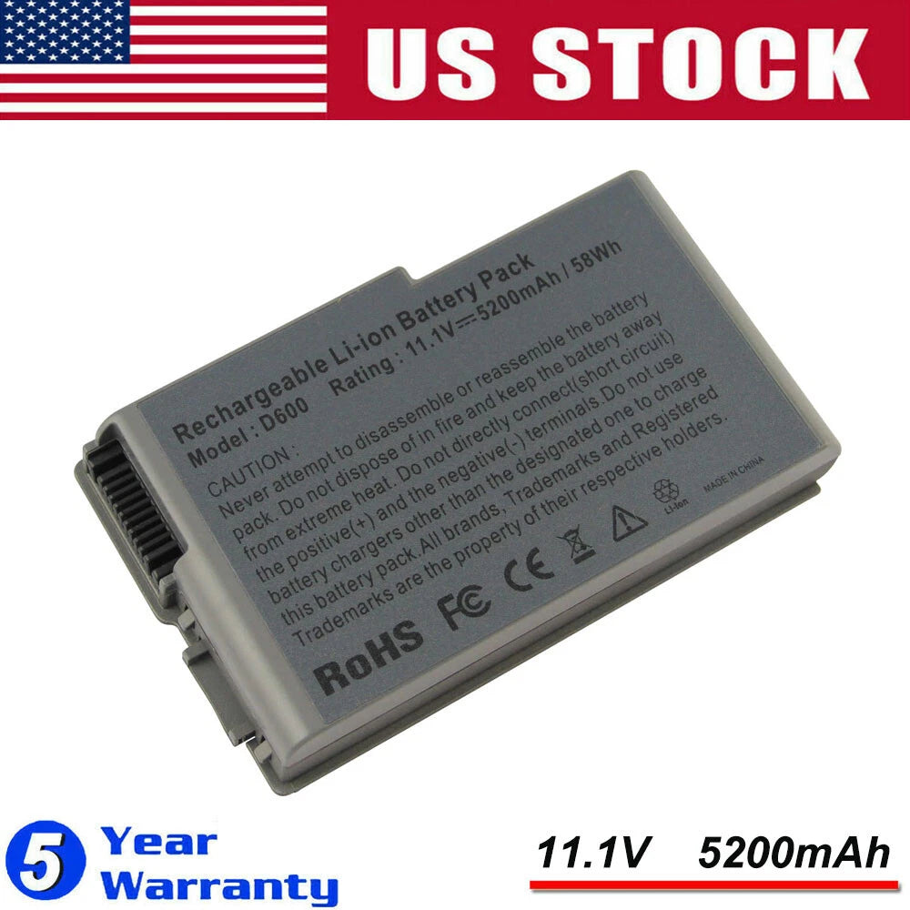 Battery for Dell Latitude D520 D500 D600 D610 C1295 11.1V 6 Cell 5200mAh/Charge
