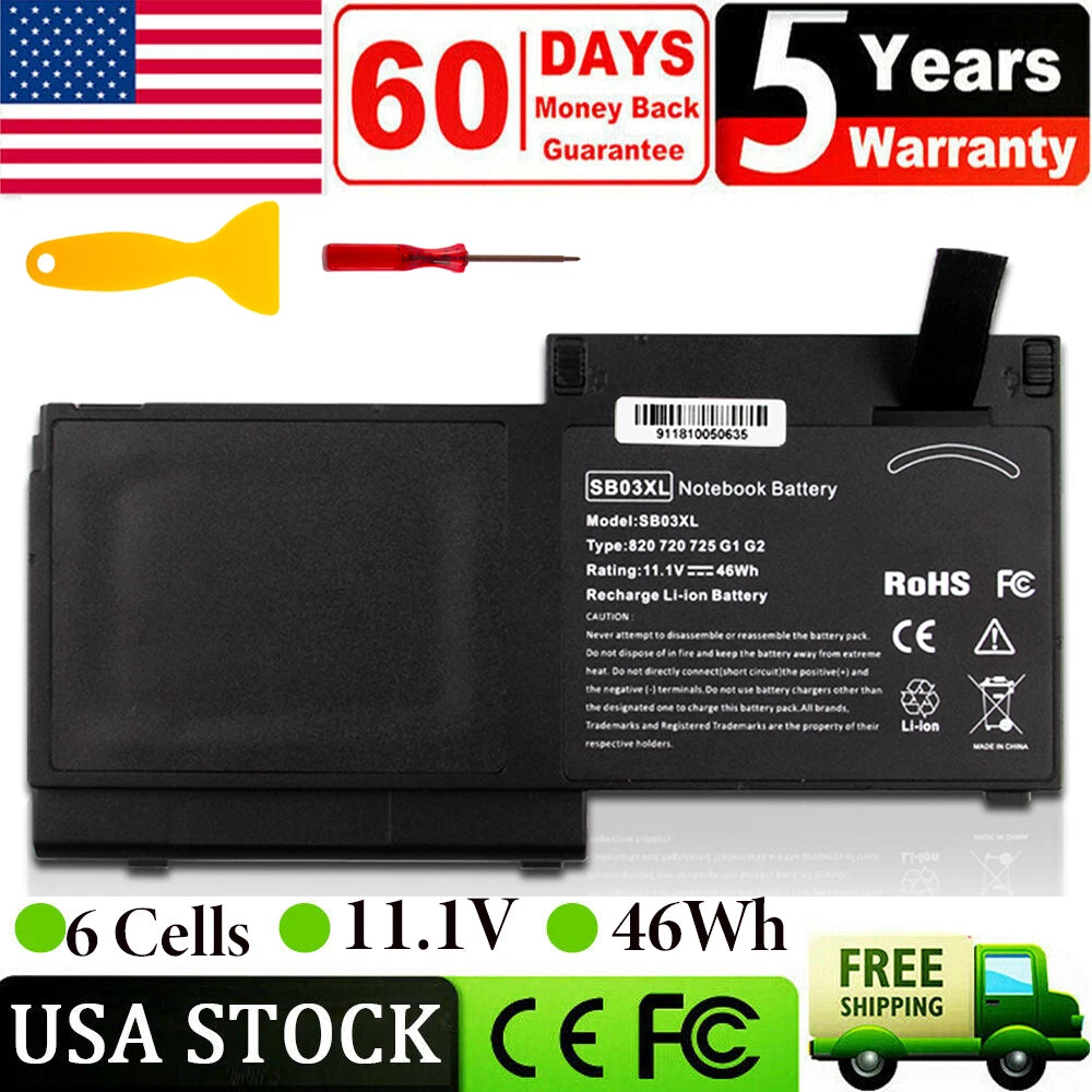 ??11.1V 46Wh Battery For HP Elitebook 820 G1 SB03XL 720 725 G1 G2 Laptop F6B38PA