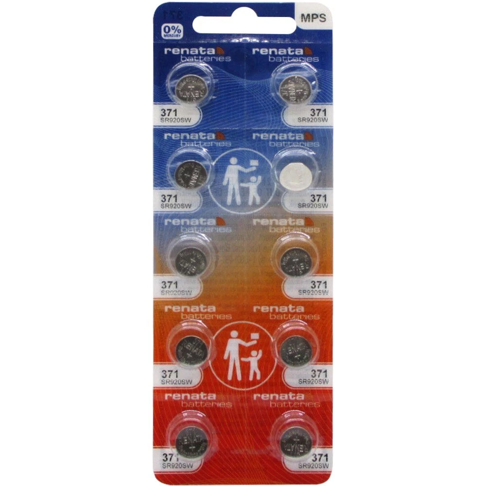 10 Pcs 371 Renata Silver Oxide Watch / Electronic 0% MERCURY Batteries
