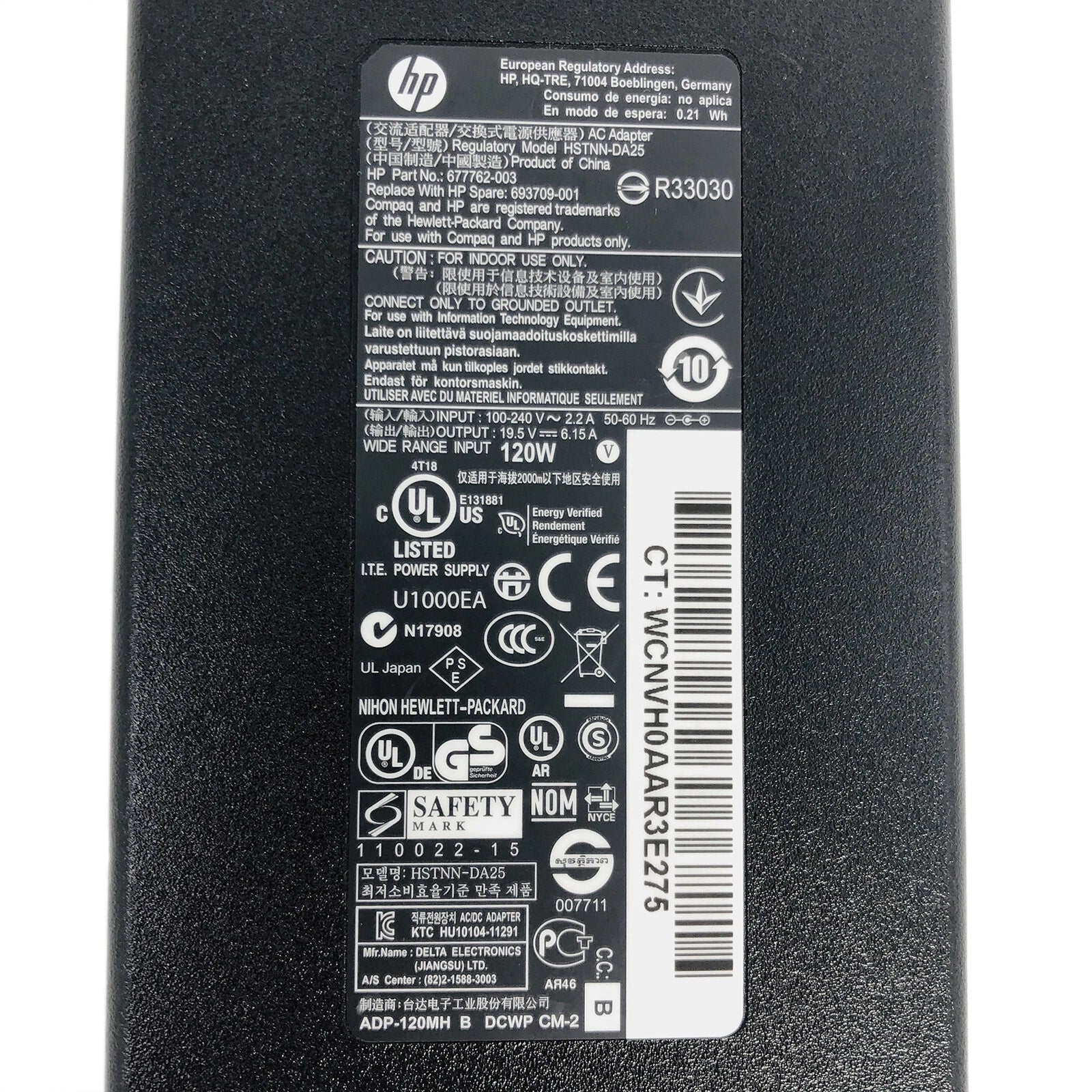 Open Box Original HP 120W AC Adapter TPN-LA18 P/N L56786-001 19.5V 6.15A Charger