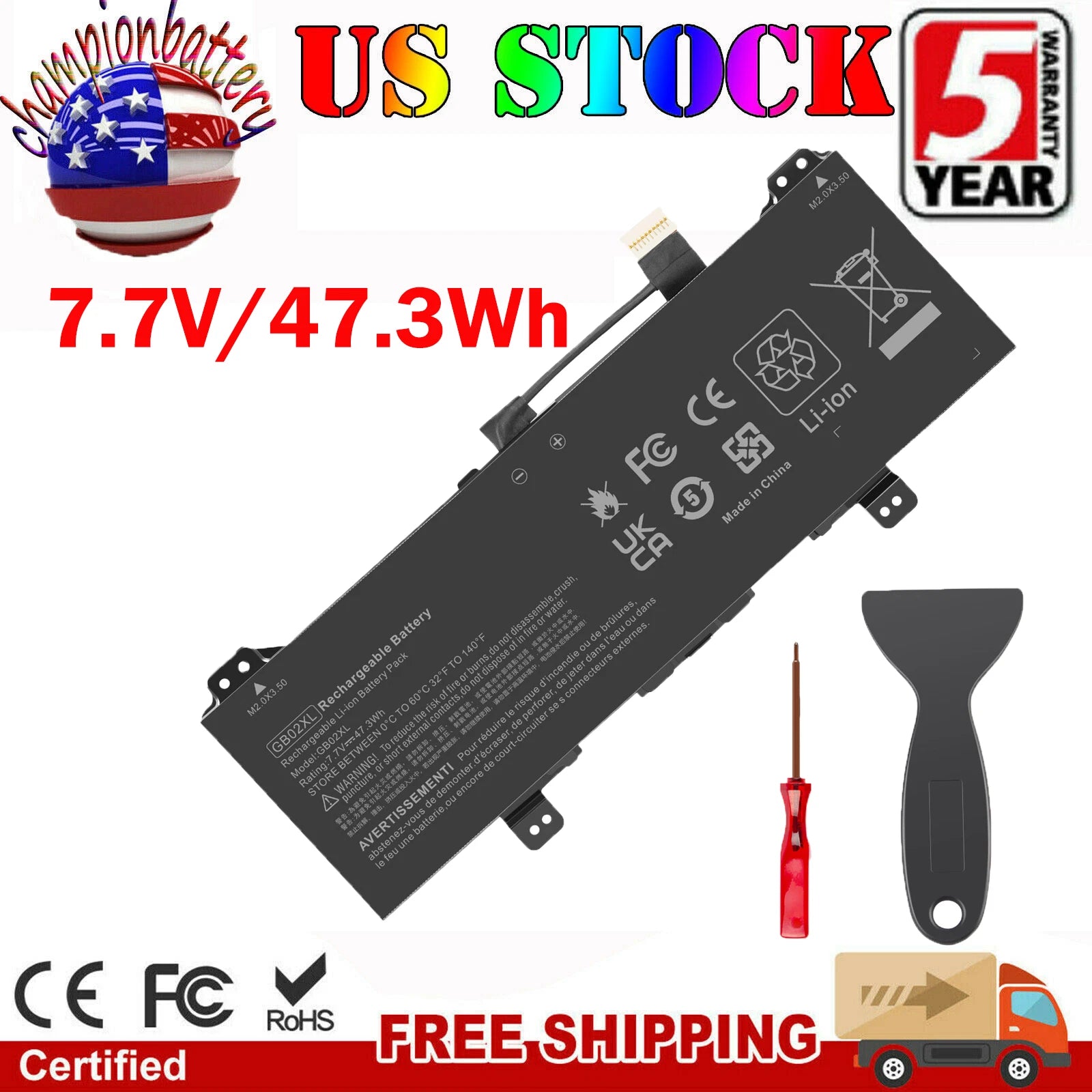 GB02XL Battery for HP CHROMEBBOK 14-DB 14-DB0031NR HP 11 G7 G8 EE 7.7V 47.3Wh