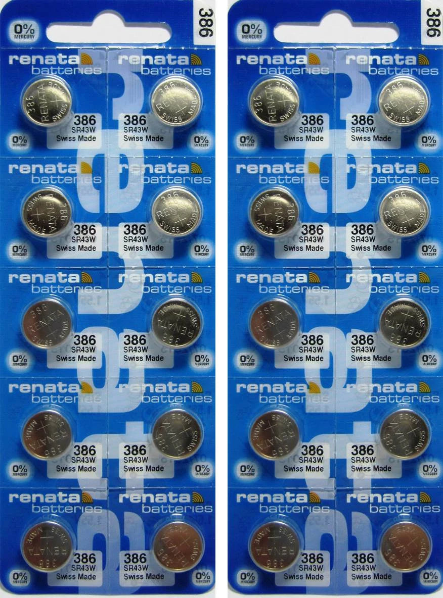 20 Renata 386 Watch and Calculator Batteries