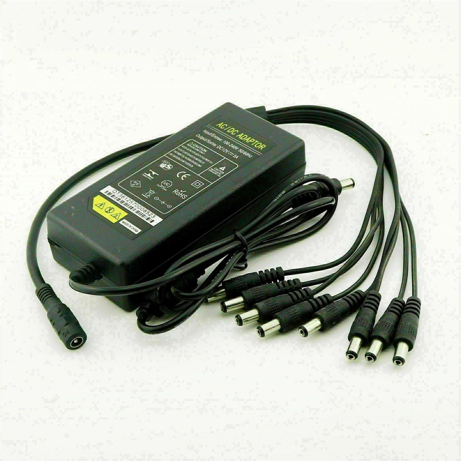 12V 5A 8 Ways Power Splitter Adapter Charger For Analog AHD DVR Camera RGB LED
