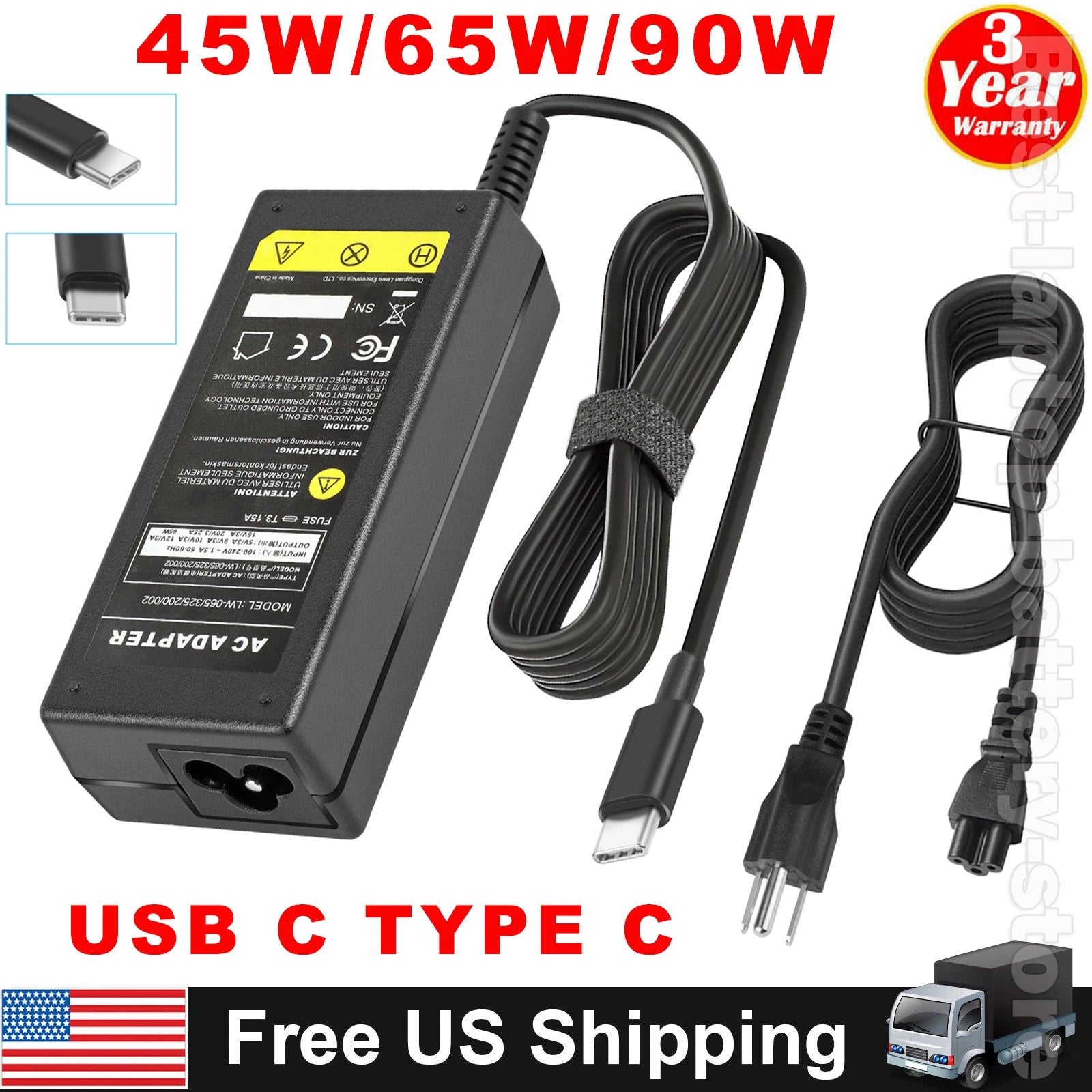 USB C Type-C Laptop Adapter Charger for DELL,HP,ASUS,Lenovo,Samsung,Acer Macbook