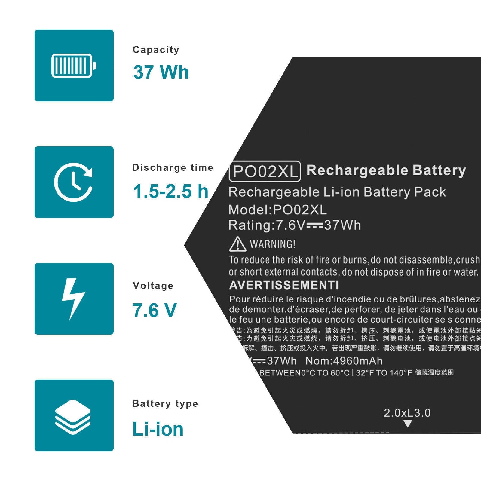 PO02XL 7.6V 37Wh Battery for HP Stream 11-R 11-Y 11-R014WM 823908-1C1 824560-005