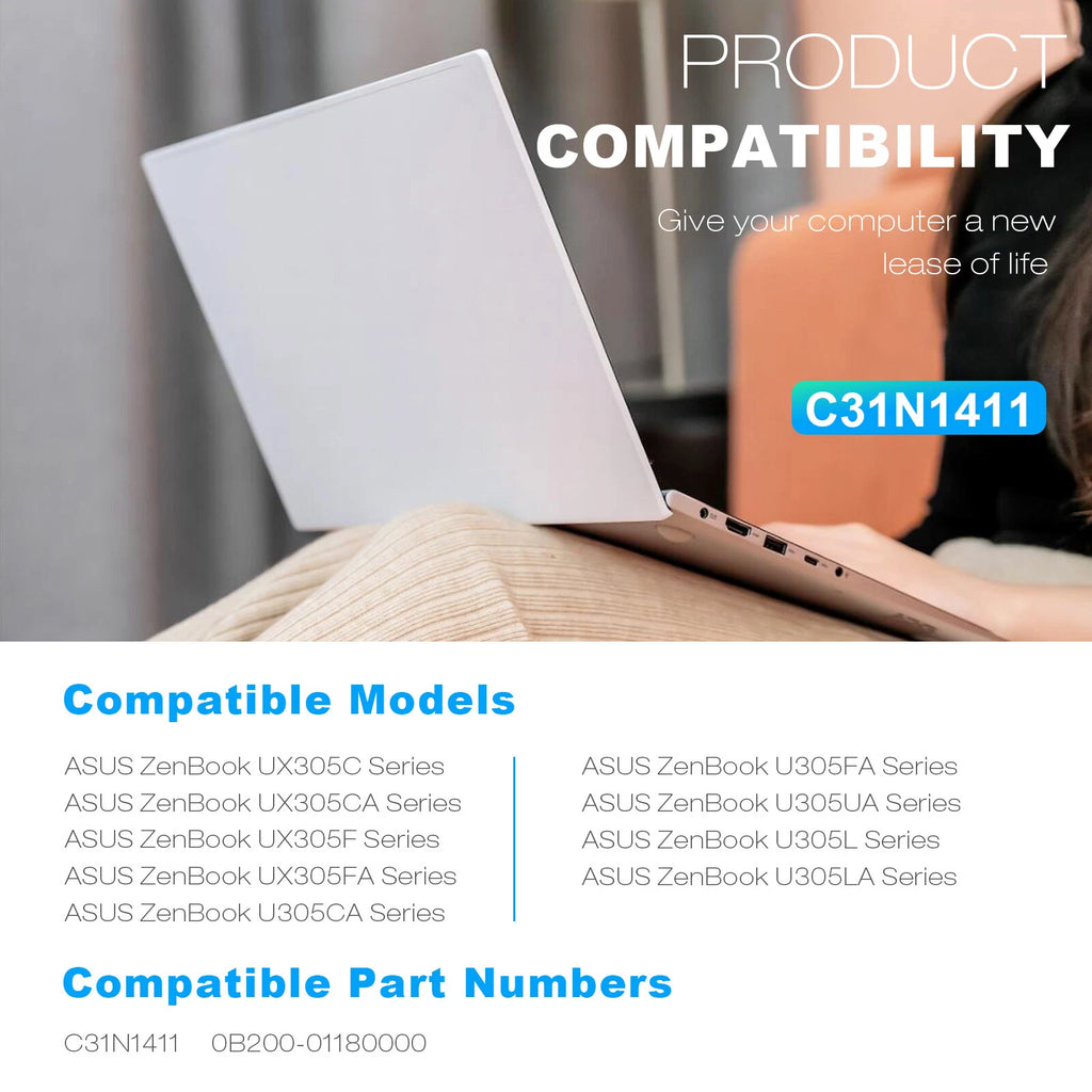 C31N1411 Battery for Asus ZenBook UX305FA UX305UA UX305CA U305UA 0B200-01180000