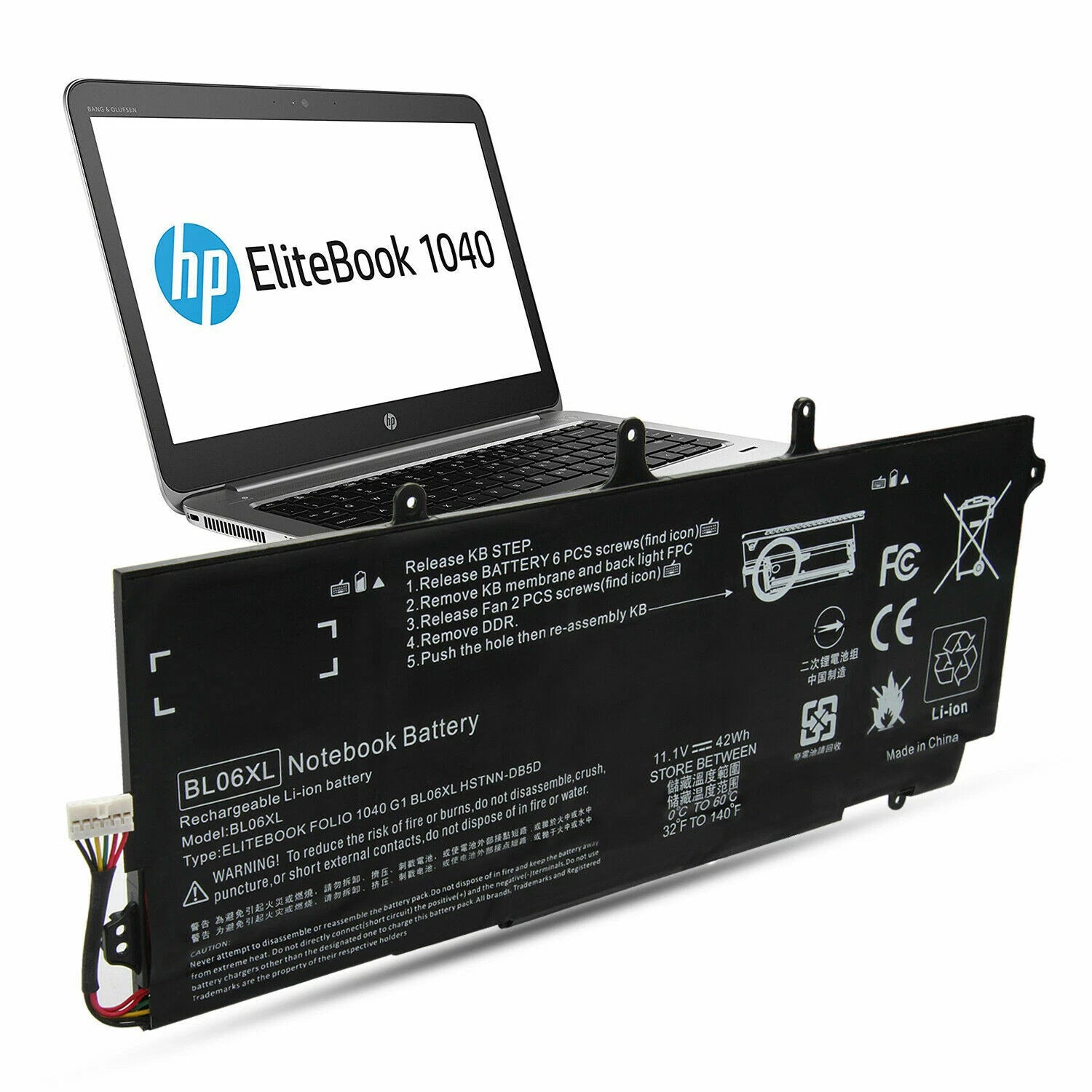BL06XL Battery for HP EliteBook Folio 1040 G0 G1 G2 HSTNN-DB5D HSTNN-W02C 42Wh