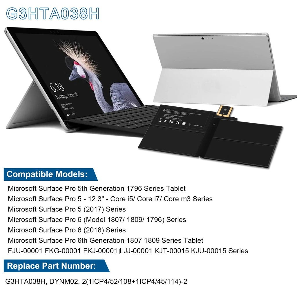Battery G3HTA038H For Microsoft Surface Pro 5 Pro 6 1796 (2017 New Pro) Notebook