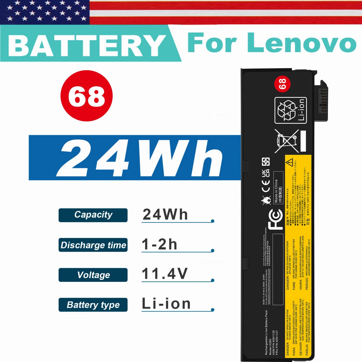 68+ X240 Battery for Lenovo ThinkPad T440 T440S X260 X250 T450s 45N1126 45N1127