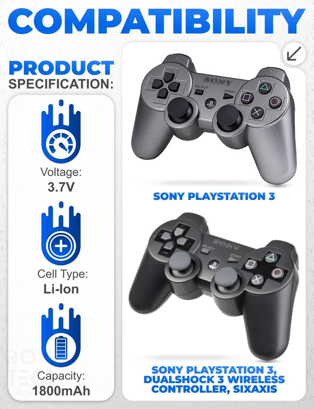 Replacement Battery for Sony Wireless Playstation 3 PS3 Sixaxis Dualshock Set