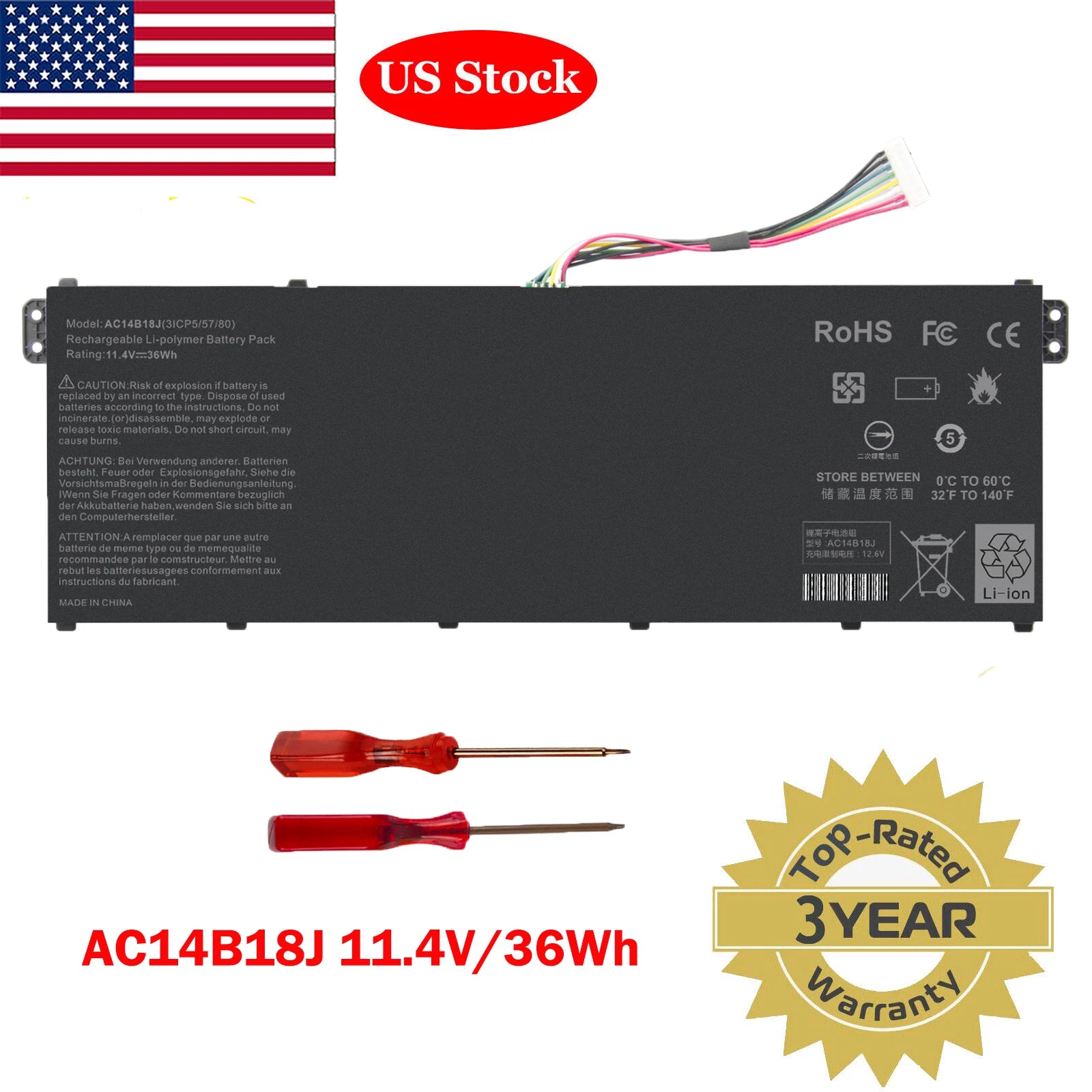 Battery for Acer Chromebook CB3-531 CB5-571 CB3-111 C810 C910 AC14B3J AC14B18J
