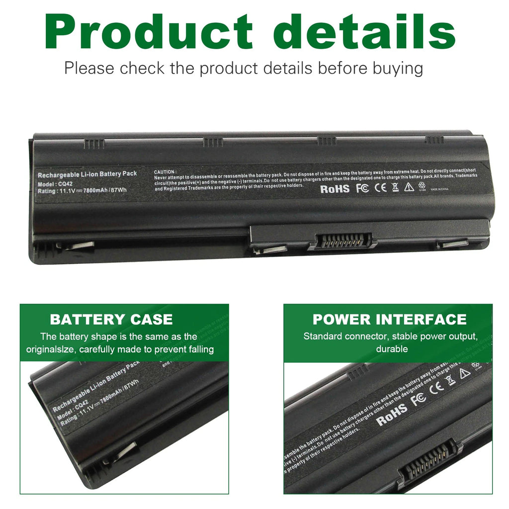 7800mAh Battery for HP Pavilion Fits: dv7 dv6 dv5 g6 g7 dm4 G72 593553-001 CQ42