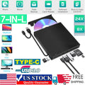 7 in 1 Portable External DVD Drive Player USB 3.0 Type-C CD DVD RW Reader Burner