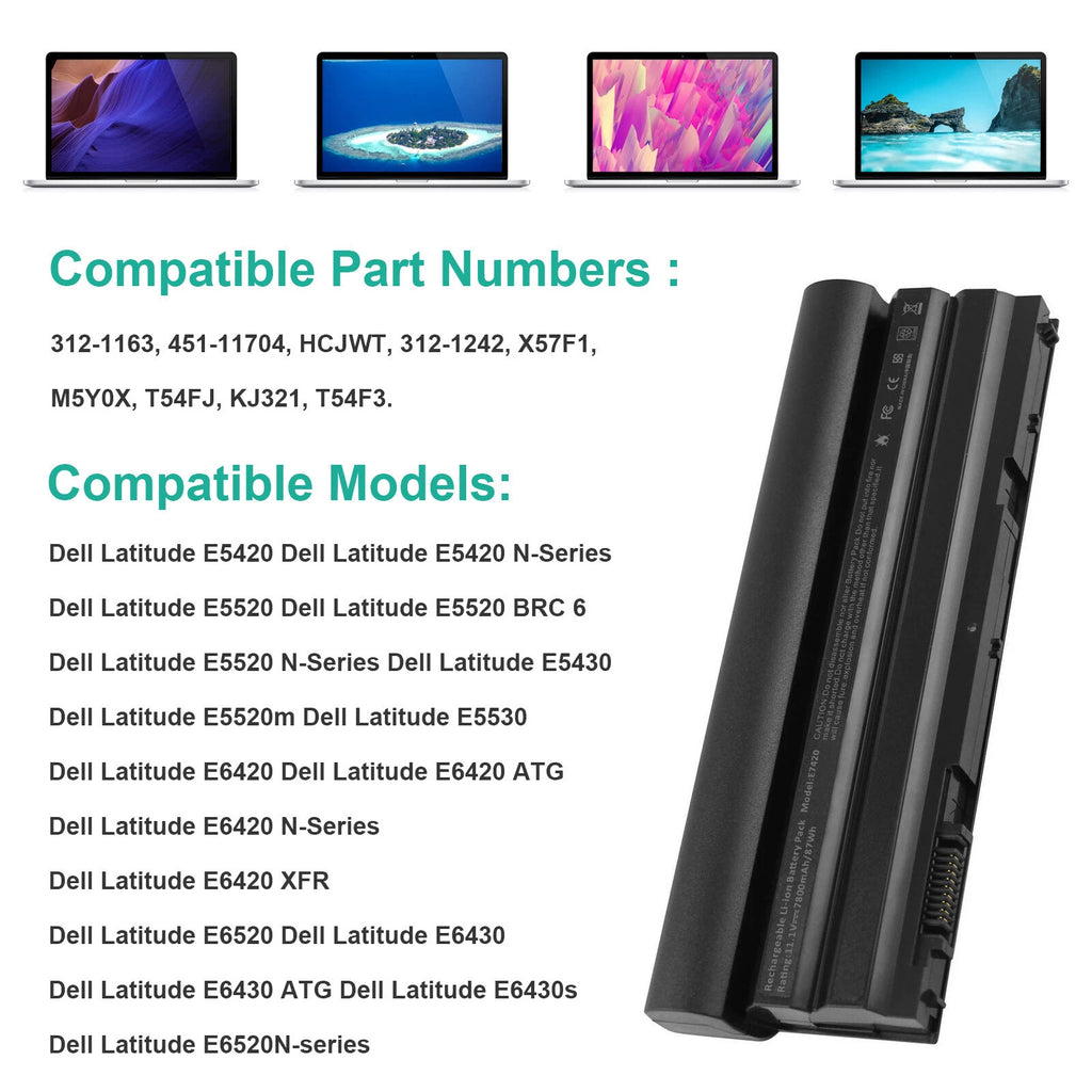 7800mAh Battery For Dell Latitude E6540 E6530 E6440 E6430 E6420 312-1163 T54FJ