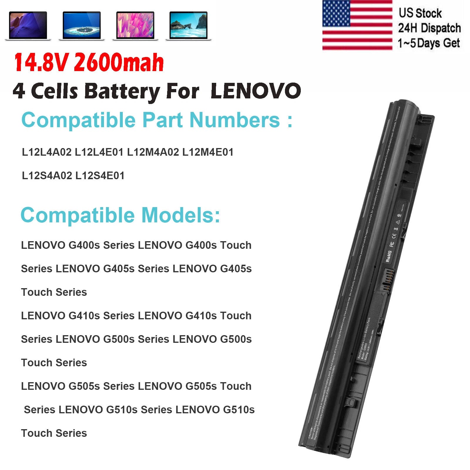 4 Cells L12L4A02 Battery For Lenovo G405s G400S G405S G510S G500S Z710 L12L4E01