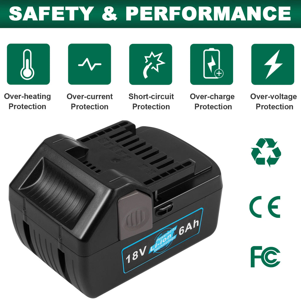 6.0AH 18V Li-ion Battery For Hitachi BSL1830 BSL1815 BSL 1815X 330067 US Charger