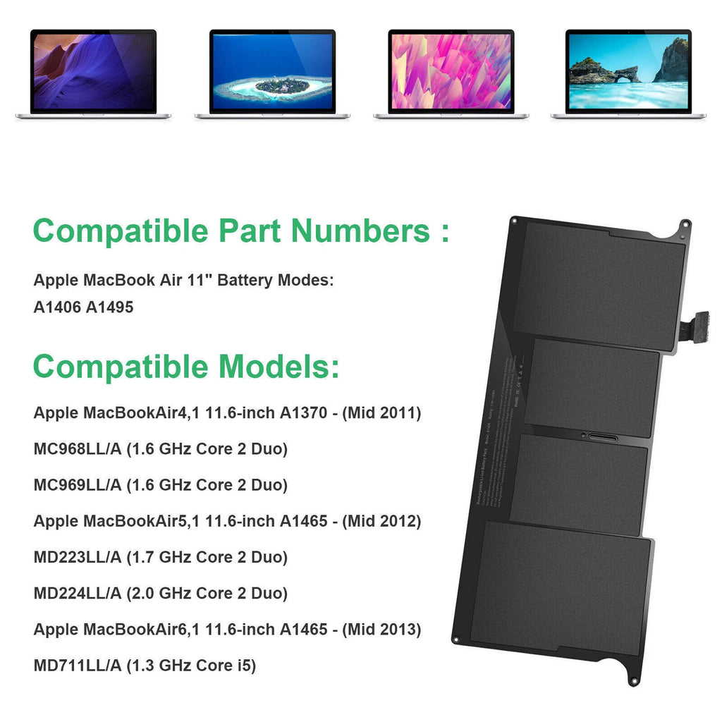 Battery A1406 A1495 for Apple MacBook Air 11 A1370 Mid 2011 2012 2013 Early 2014