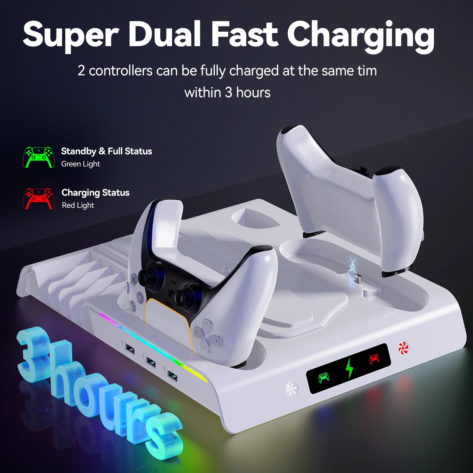 Stand Cooling Fan Controller Dual Charger Station For PlayStation 5 PS5 Slim/Pro