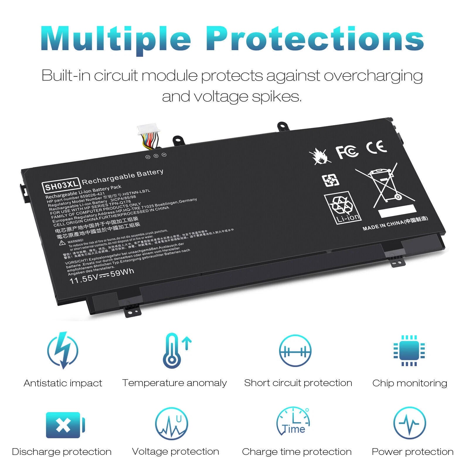 SH03XL Battery for HP Spectre X360 13-AC033DX 859356-855 HSTNN-LB7L TPN-Q178 59W