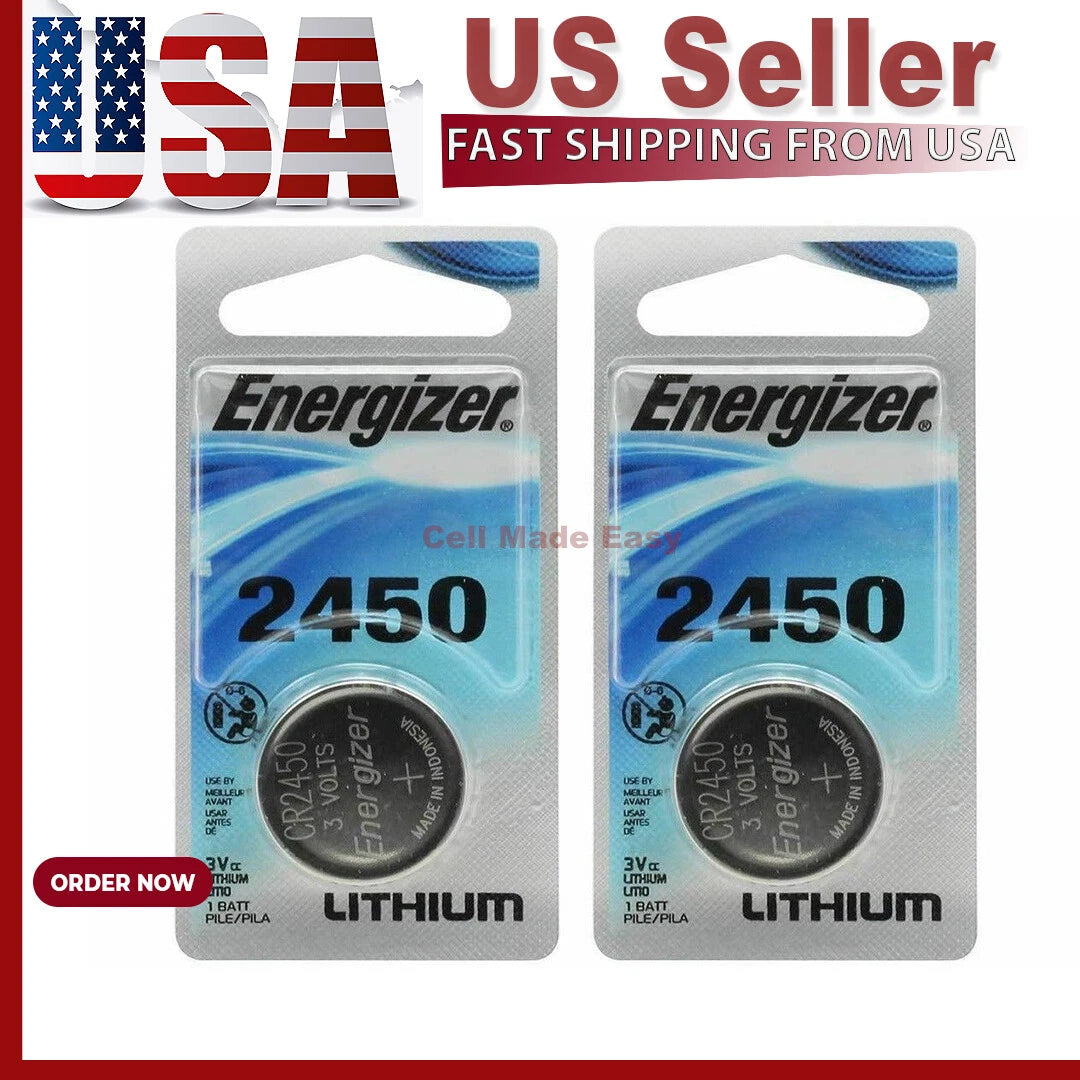 2 x Super Fresh Energizer CR2450 ECR 2450 3v LITHIUM Coin Cell Battery Exp. 2034