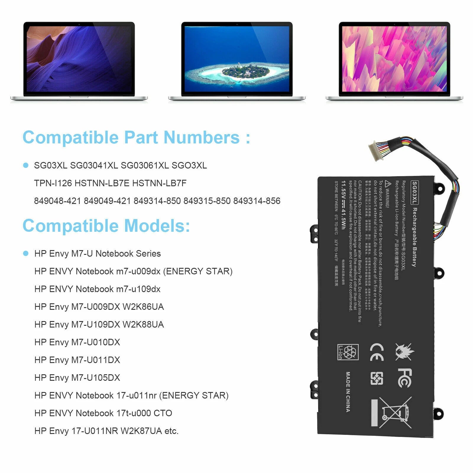 11.55V 41.5W Laptop battery for HP Envy 17-U153NR 17-U273CL 17-U275CL 17-U292CL