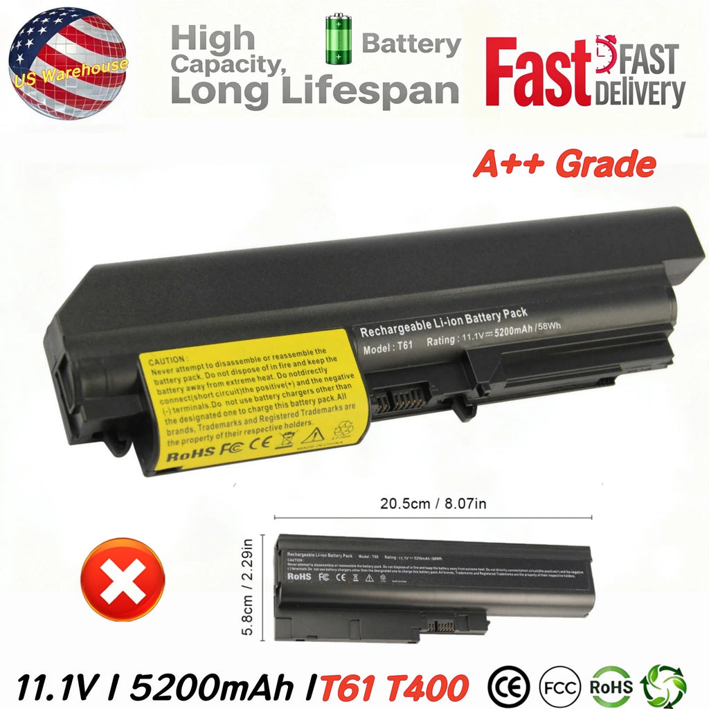5200mAh Battery for Lenovo ThinkPad T400 T61 R61 R400 T61P 14.1" Widescreen