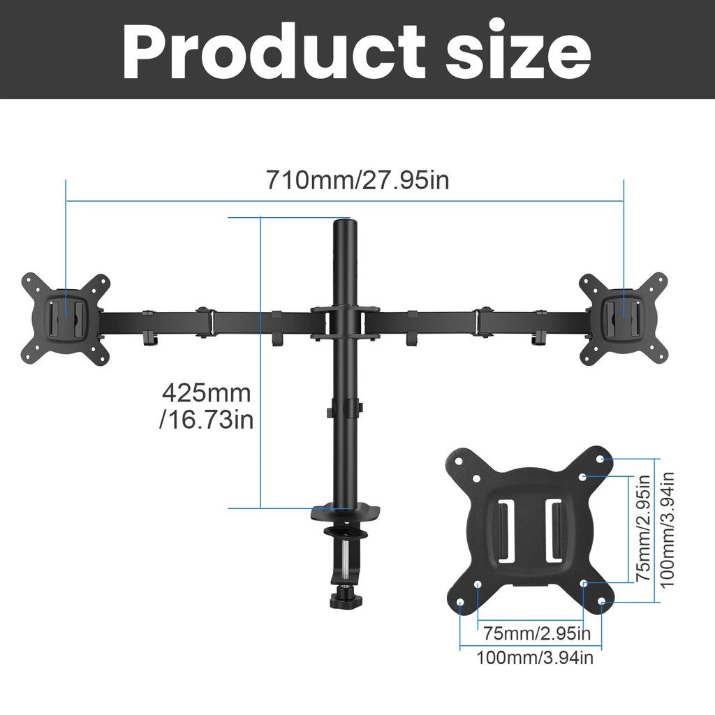 For 10"- 27"Dual LCD Screen Monitor Desk TV Bracket Stand Holder Tilt & Swivel