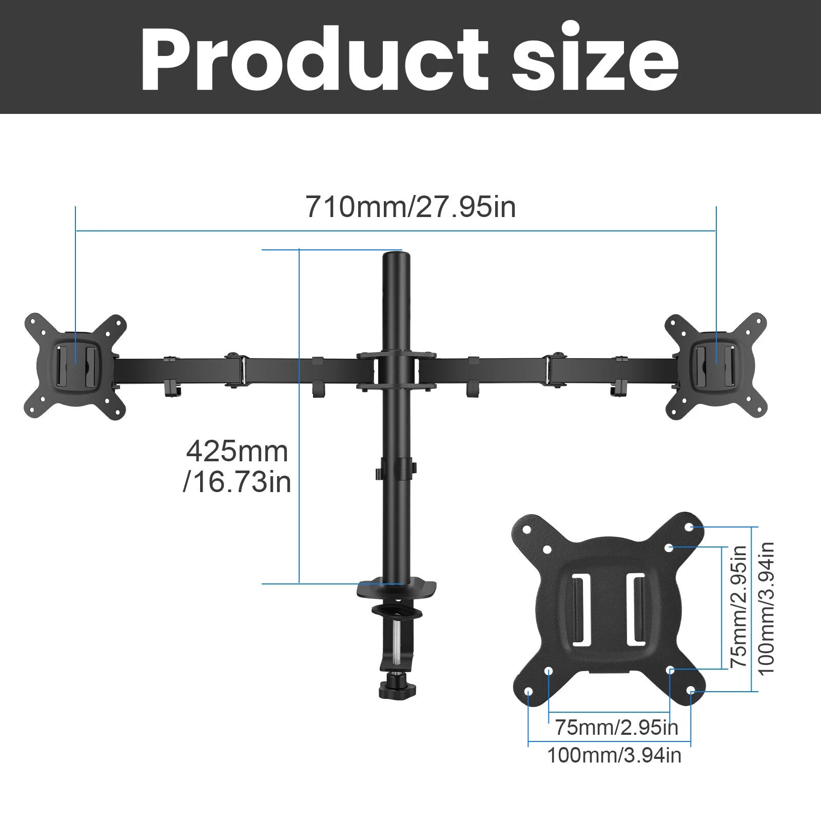 For 10"- 27"Dual LCD Screen Monitor Desk TV Bracket Stand Holder Tilt & Swivel
