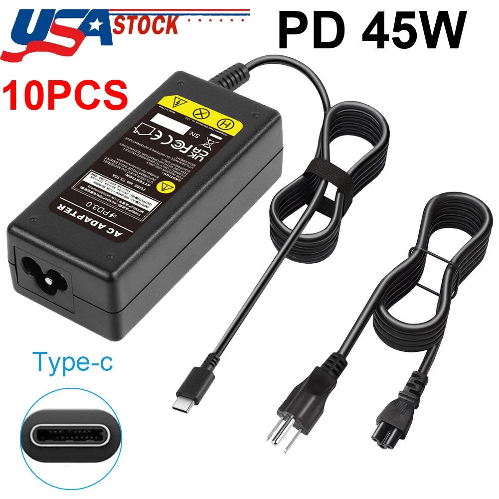LOT 10PCS USB C Type C 45W Laptop Adapter Charger For Laptop Lenovo DELL HP ASUS