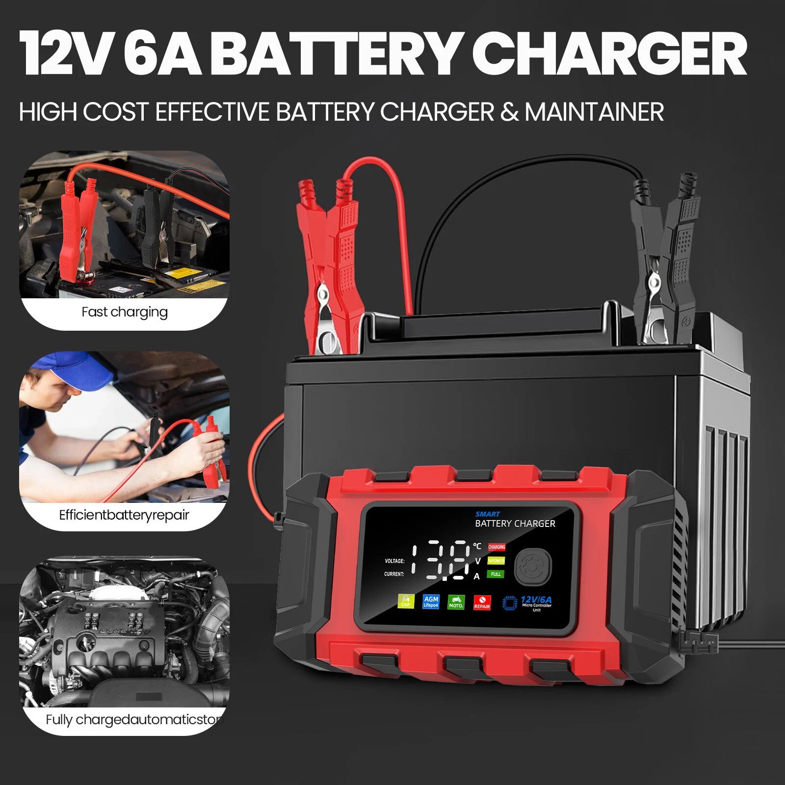 12V Smart Car Battery Charger Automatic Lifepo4 Repair Maintainer Trickle Boat