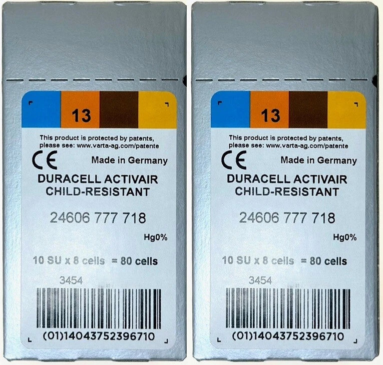 Duracell Activair Mercury Free Hearing Aid Batteries Size 13 (40-160). Exp-2029