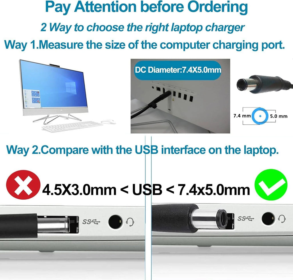 90W 65W Ac Adapter for HP All in One Desktop Computer Power Cord 20" 22" 24" 27"