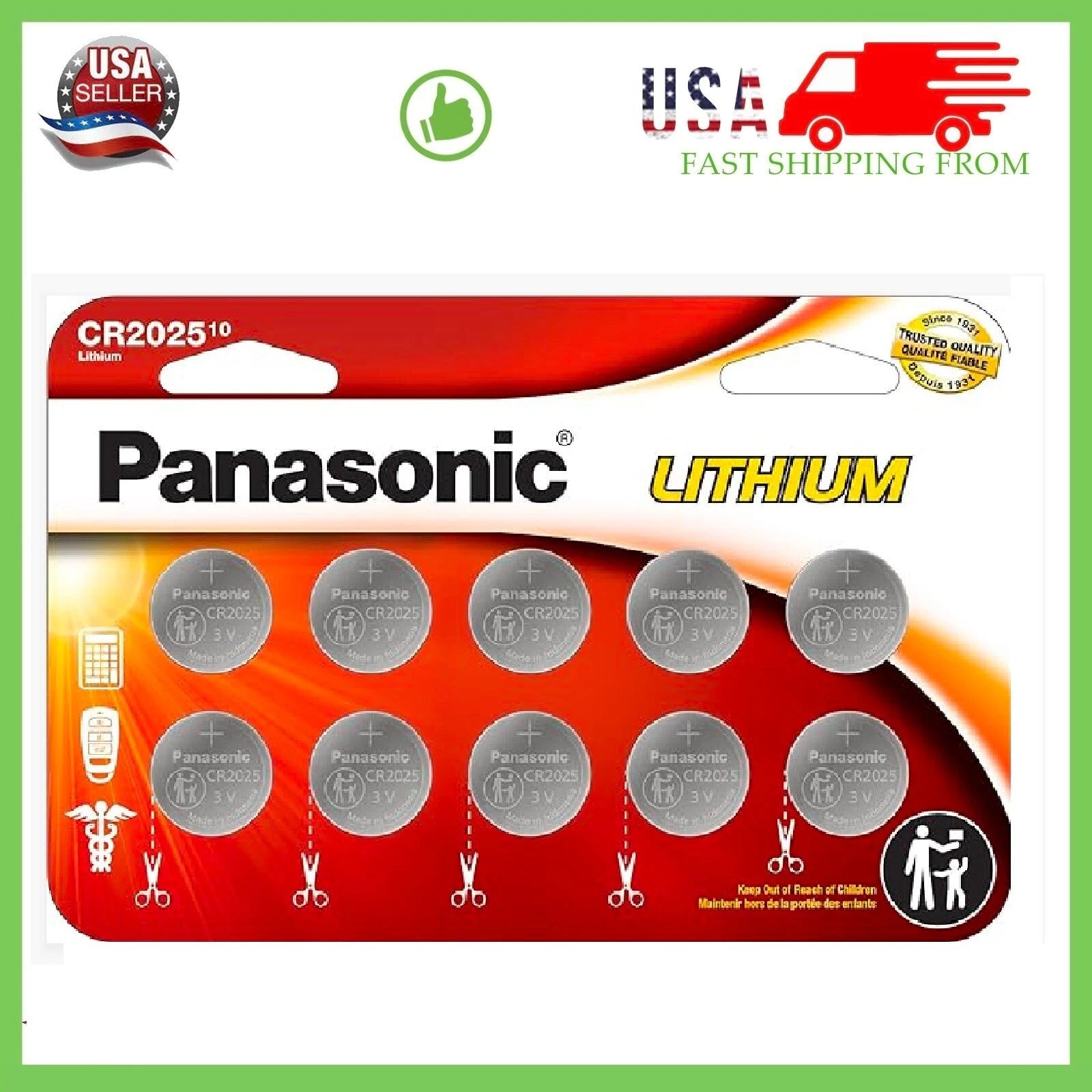 LOT 10-100 Panasonic LITHIUM BATTERY 3V CR2025 2025 BR2025 DL2025 Button Cell