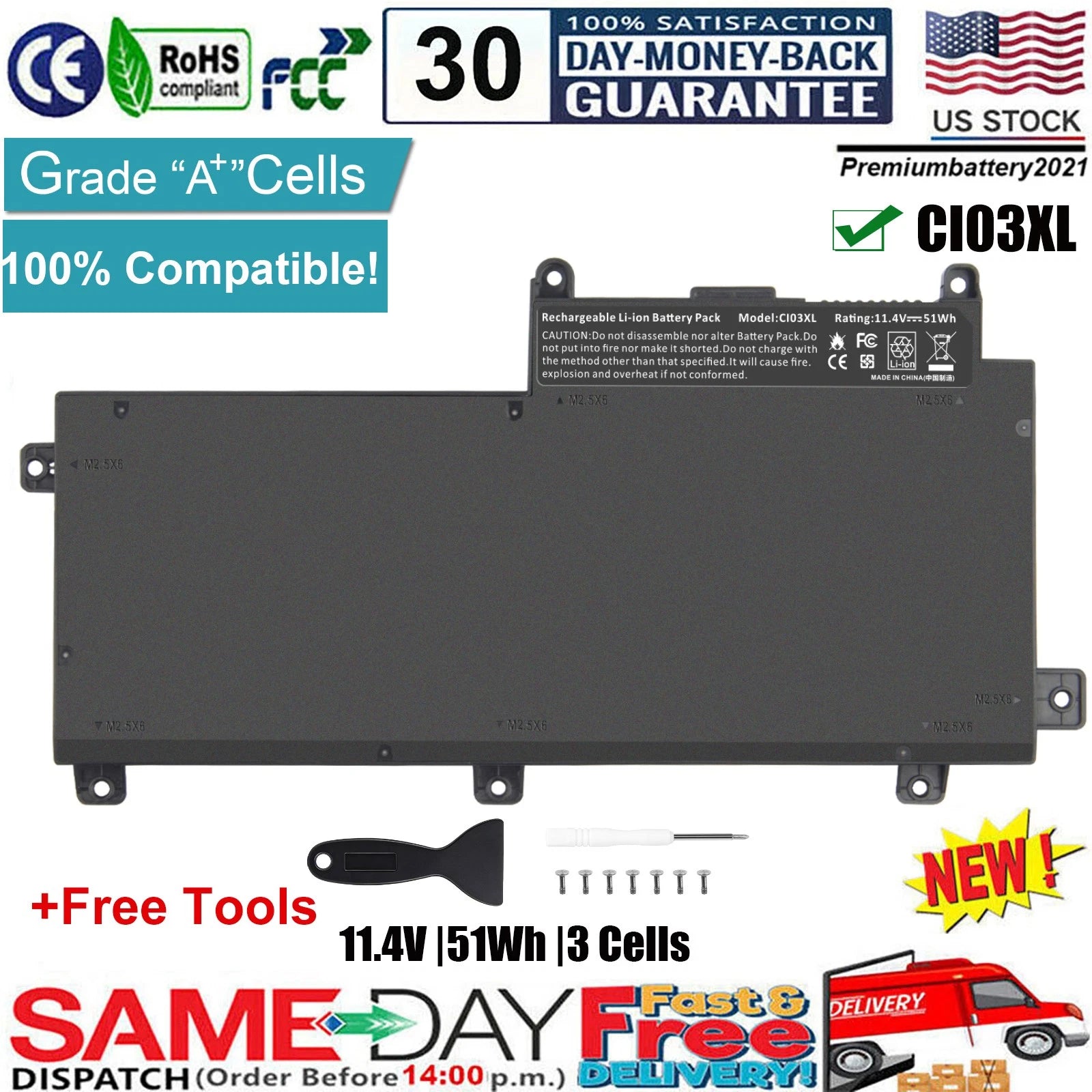 Laptop Battery For HP ProBook 640 G2,645 G2,650 G2,655 G2,C103XL,HSTNN-UB6Q US