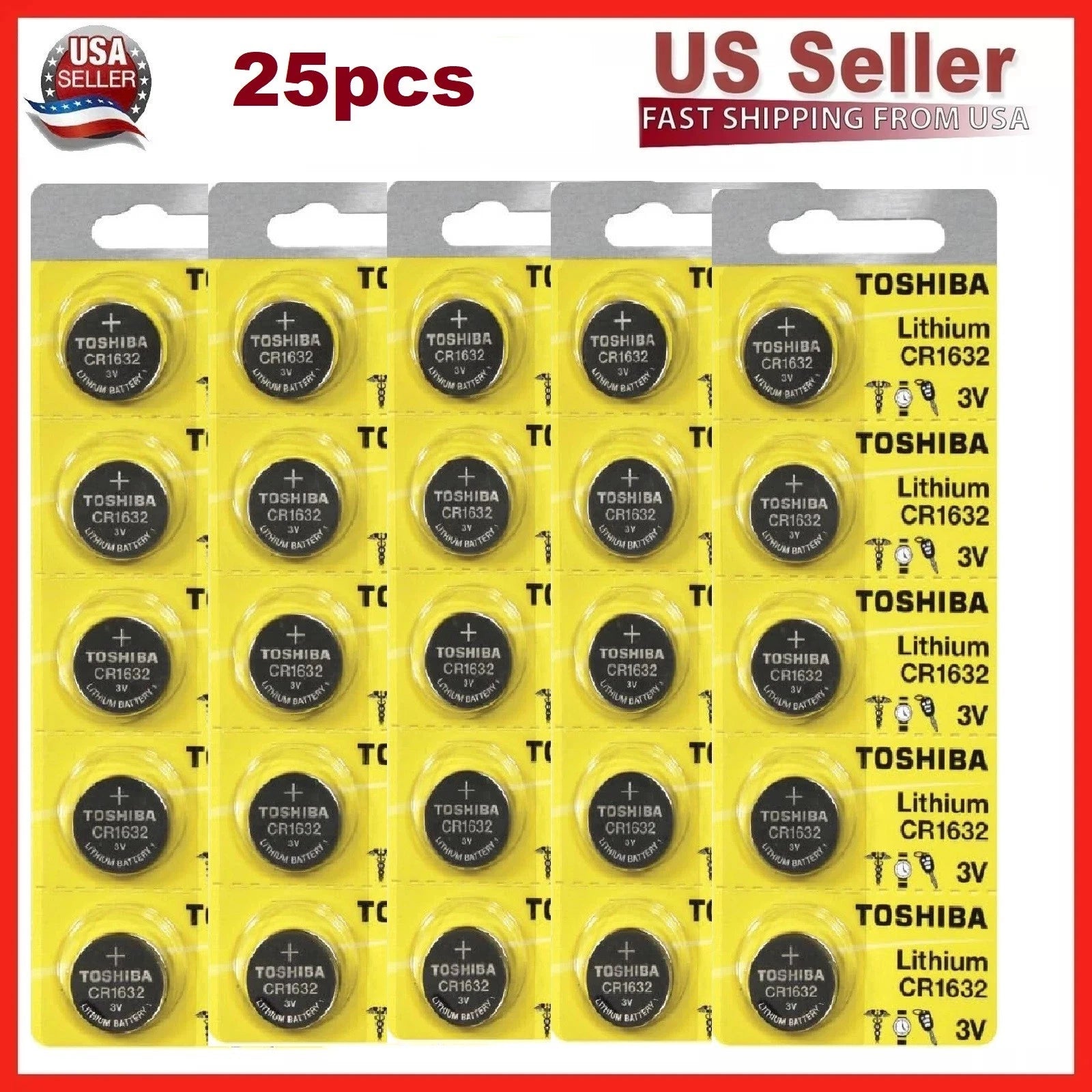 25 x New Original Toshiba CR1632 3V Lithium Coin Cell Battery (25 Batteries)
