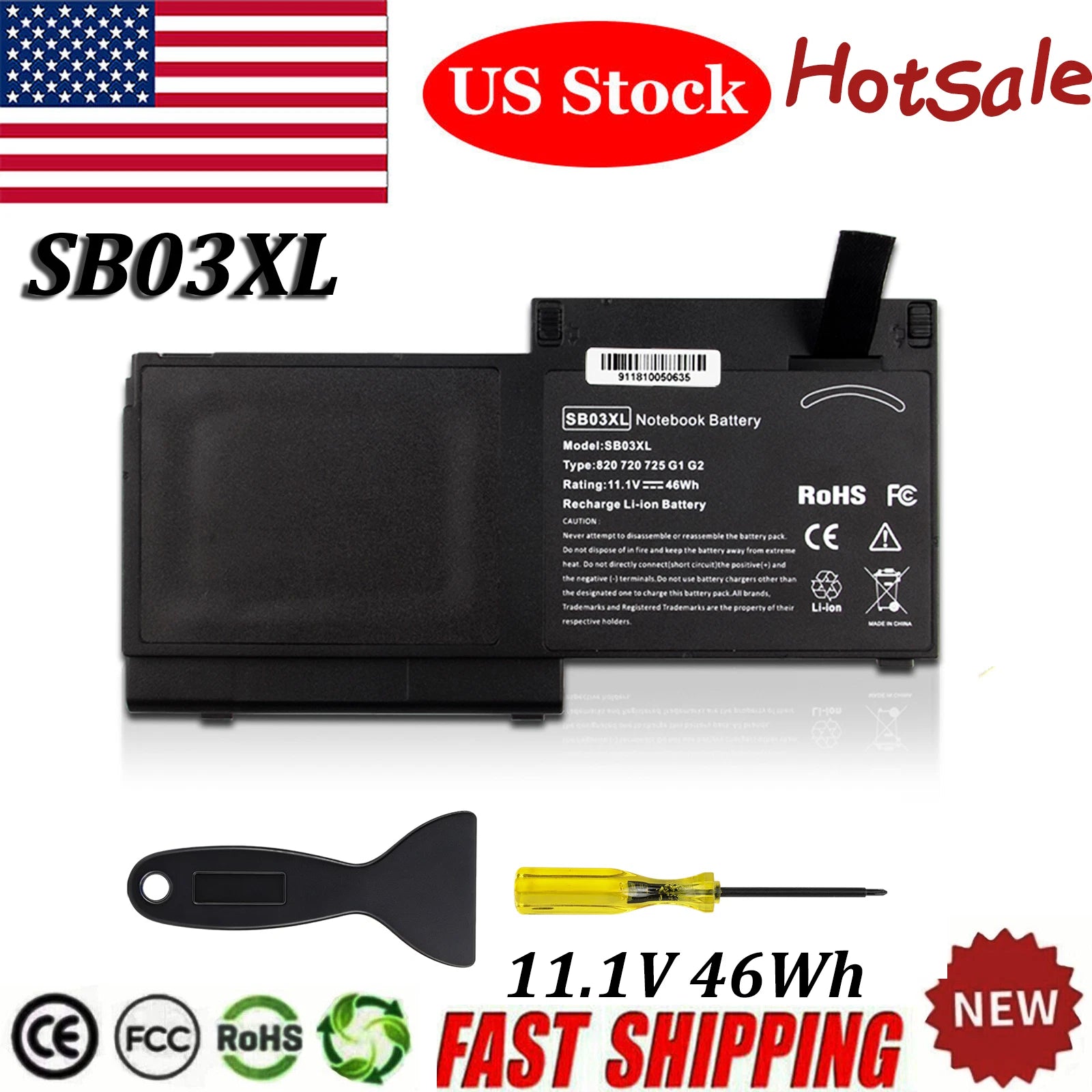 New SB03XL Battery for HP Elitebook 720 725 820 825 G1 G2 HSTNN-LB4T HSTNN-IB4T