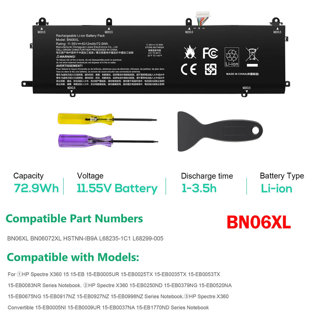 NEW 72.9Wh BN06XL Battery For HP Spectre X360 Convertible 15-EB Series BN06072XL