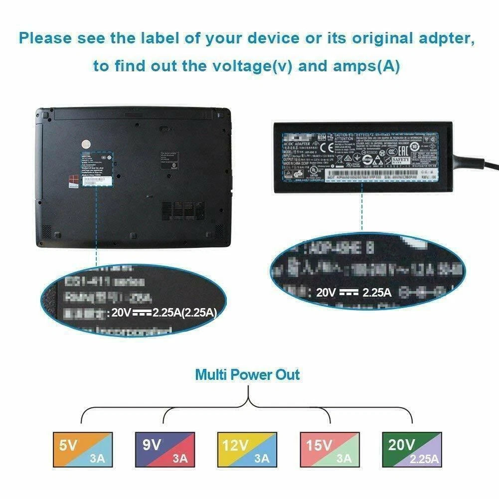 65W watts Laptop USB C Charger For HP x360 LENOVO X1 Carbon Dell XPS Power Cable