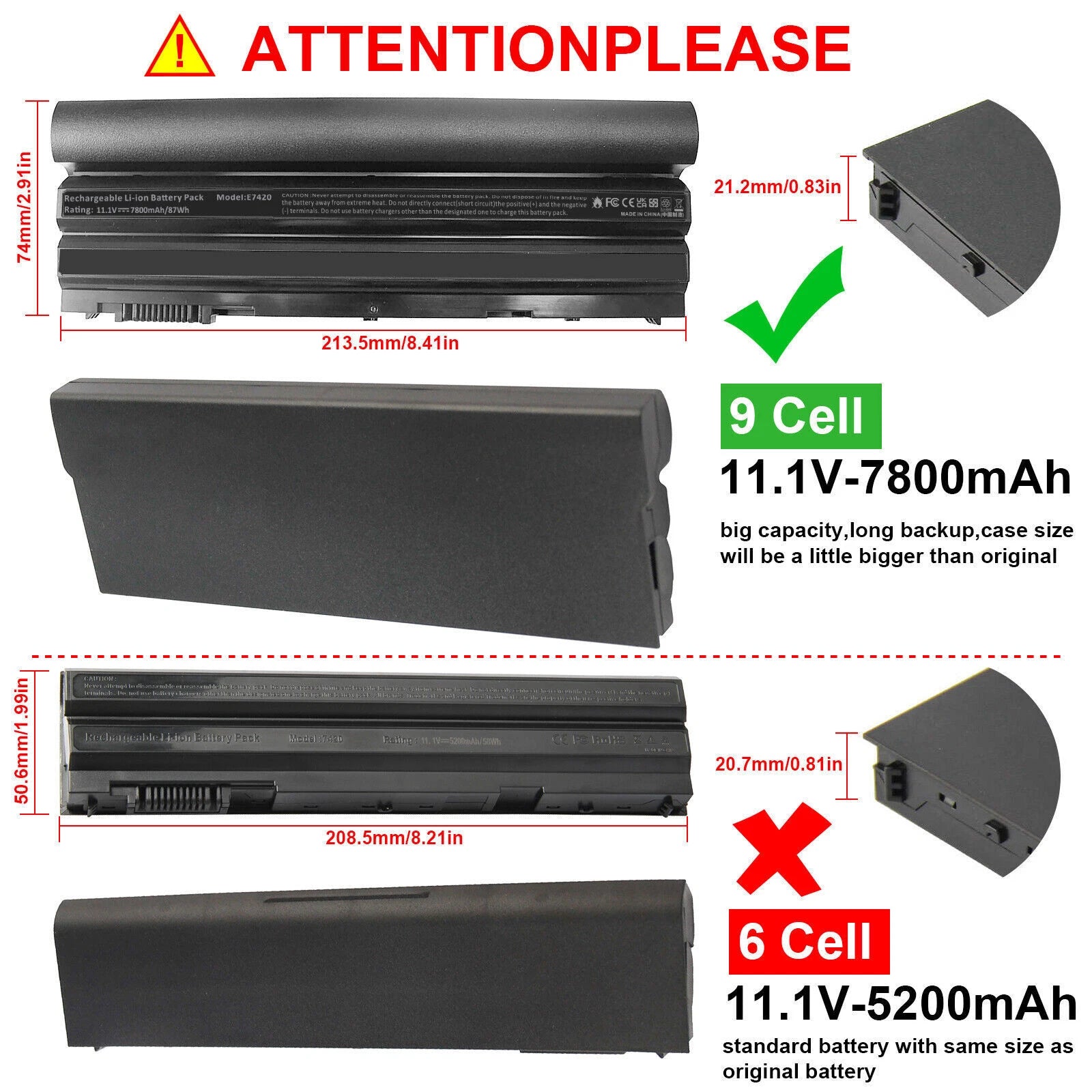 New 9 Cell 7800mAh Laptop Battery For Dell 2P2MJ 312-1325 312-1165 M5Y0X PRV1Y