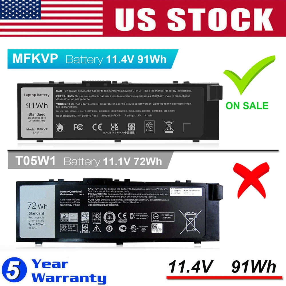 91Wh MFKVP Laptop Battery For Dell Precision 7510 7710 RDYCT D7YCT 0TWCPG T05W1