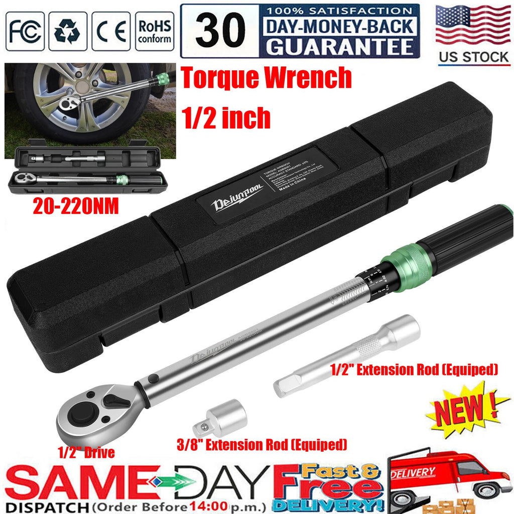 Torque Wrench Adjustable 1/2 inch Drive 20-220NM Ratchet Spanner Repair Kit 2025