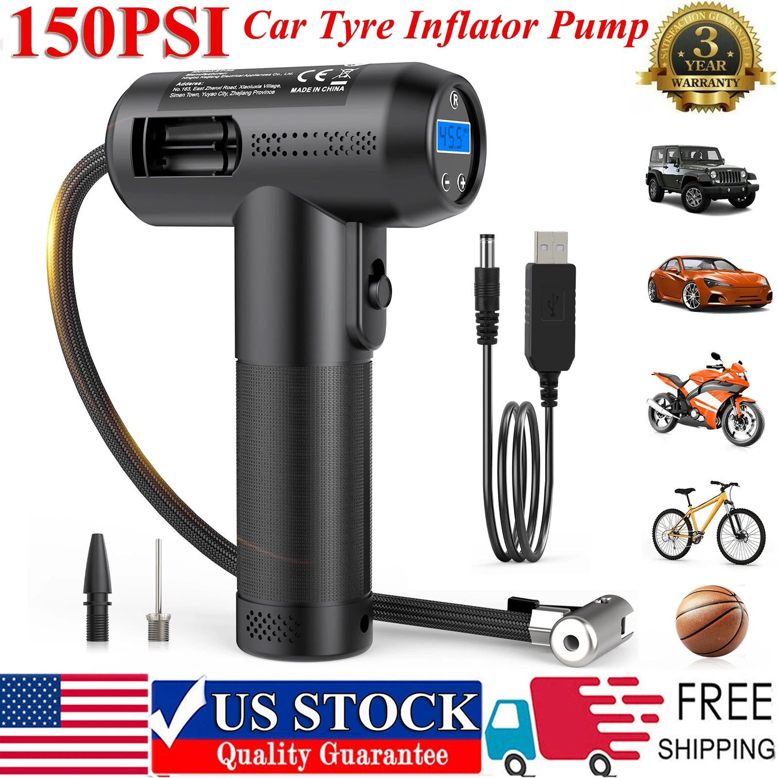 Car Tyre Inflator Cordless Digital USB Rechargeable Tire Air Compressor Pump