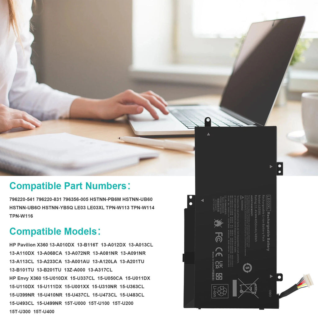 Replace LE03XL Battery For HP Pavilion X360 13-A010DX HSTNN-PB6M 796220-541 48Wh