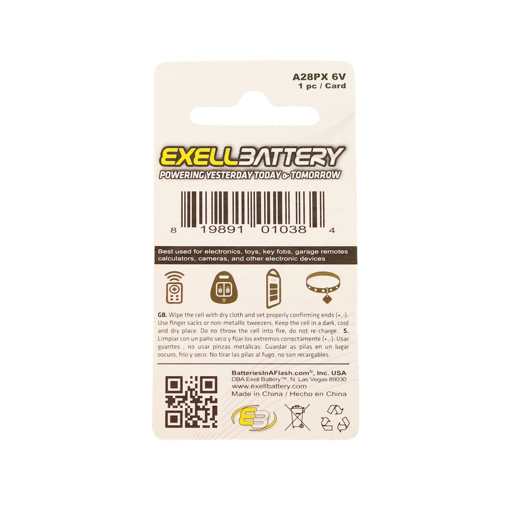 Exell A28PX Alkaline 6V Battery Compatible With 4LR44 L1325 A544 4AG13