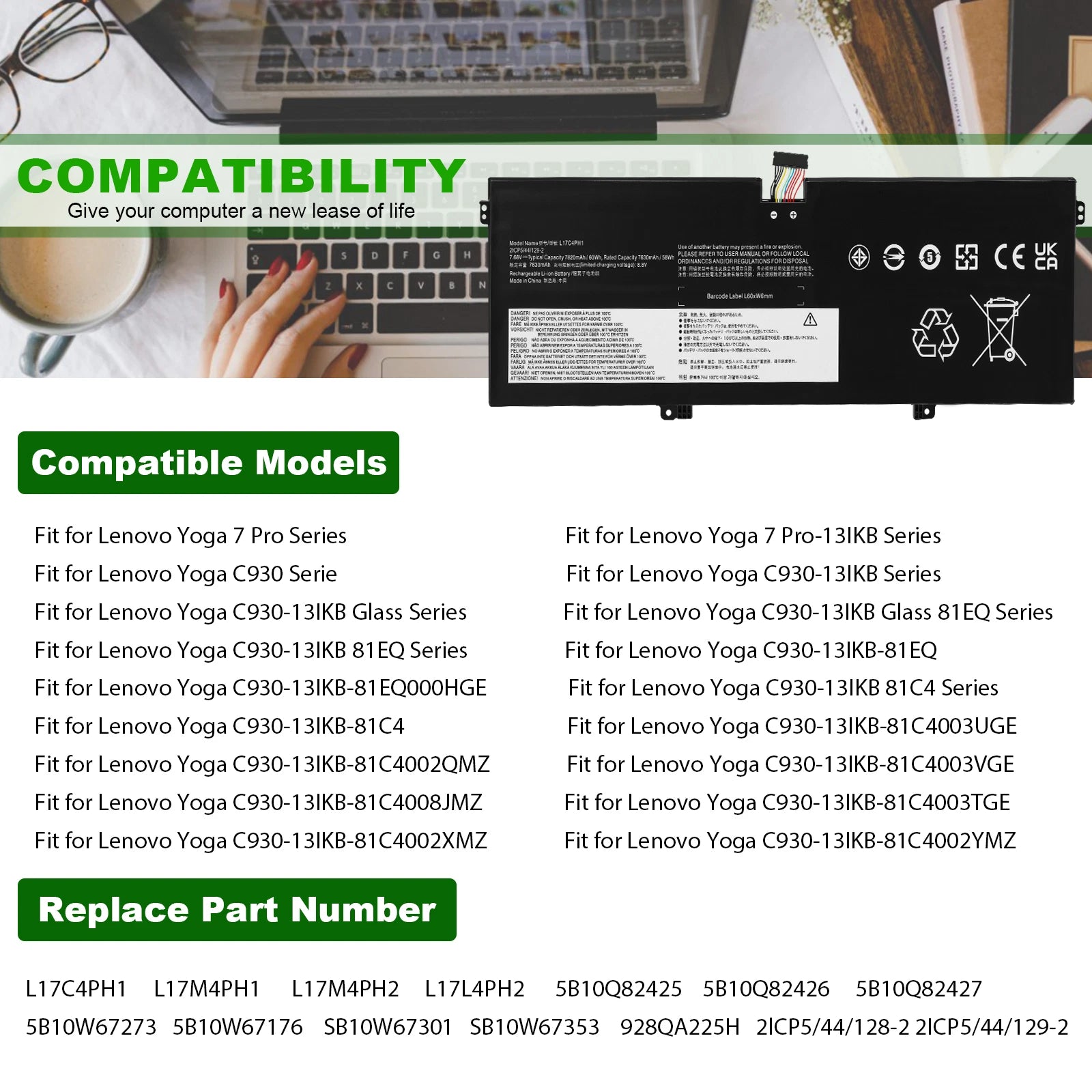 ?New Battery For Lenovo Yoga 7 Pro-13IKB C930 C930-13IKB 81C4 L17C4PH1 L17M4PH1