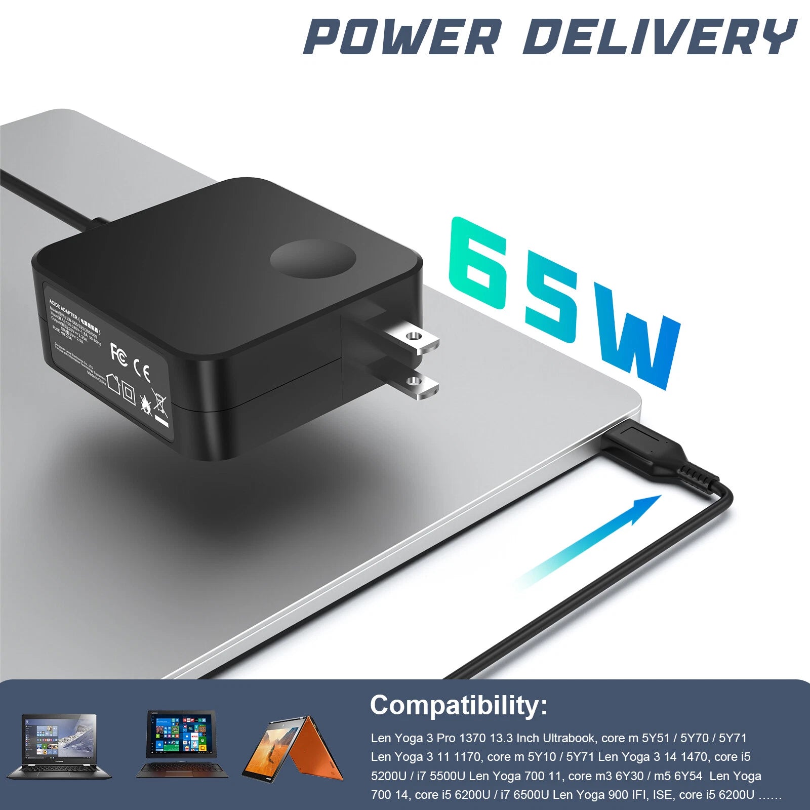 40W 65W AC Adapter Charger For Lenovo Yoga 3 11-1170 14-1470 Miix 700 Laptop USA