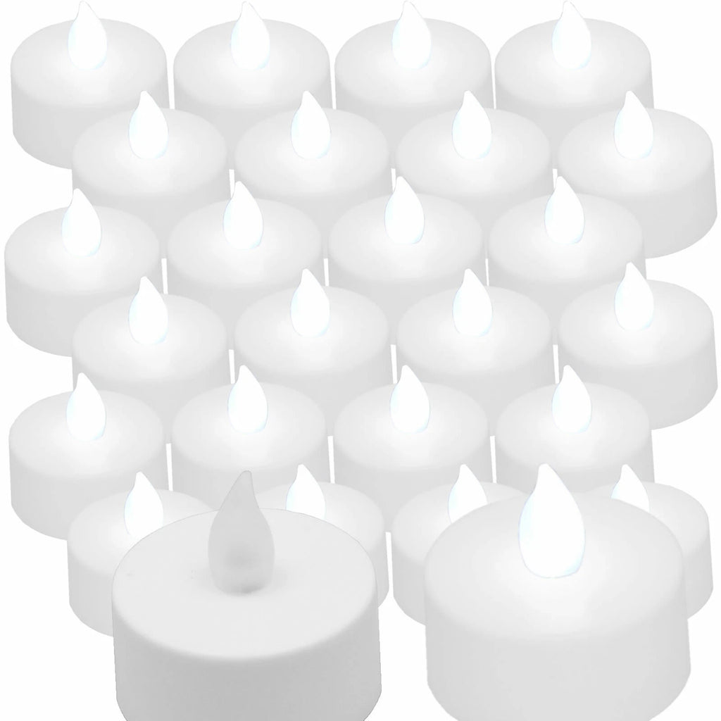 Qty 24 Battery Operated, Flickering White LED Tealights Tea Lights Flameless